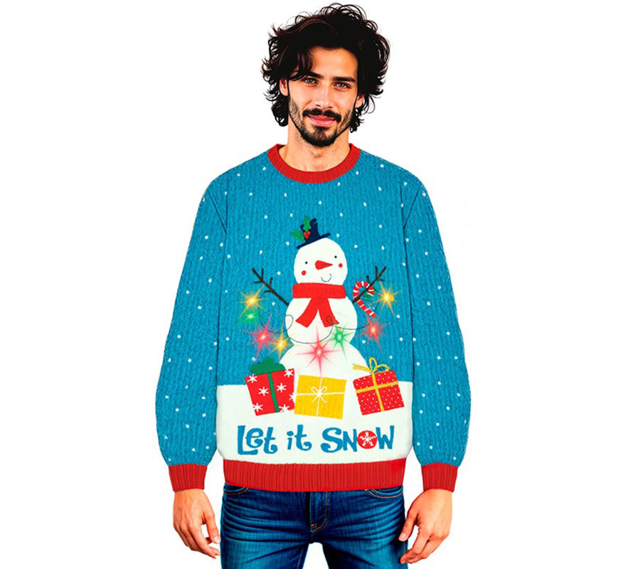 Translation missing: es.Jersey Navideño Muñeco de Nieve con Luces para adulto