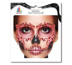 Joyas Faciales Calavera Fashion Gemas rojas adulto