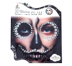 Joyas Faciales Calavera Gemas plateadas de Halloween adulto