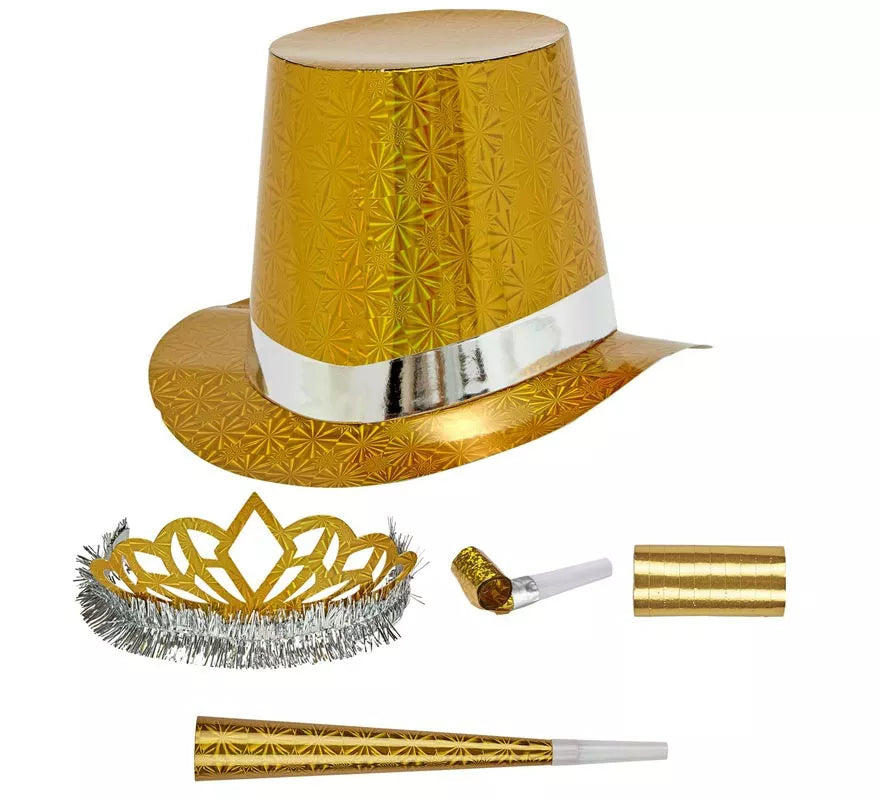 Kit 5 Cotillones Las Vegas Party Holográfico dorado