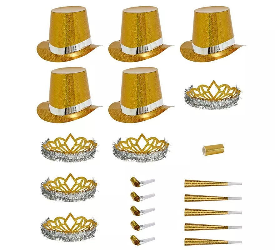 Kit 5 Cotillones Las Vegas Party Holográfico dorado