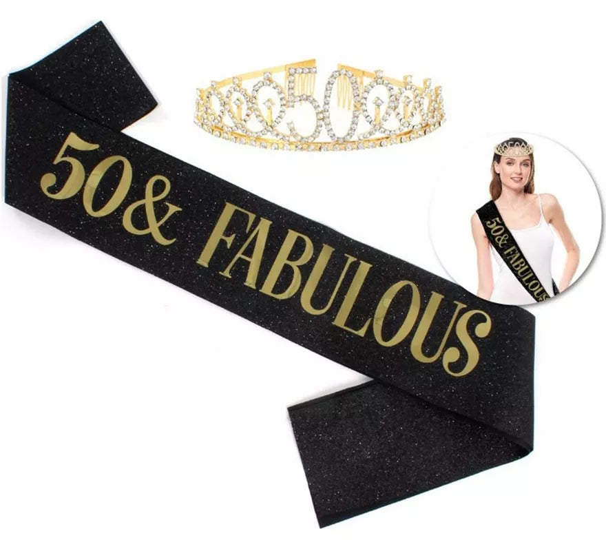 Translation missing: es.Kit 50 Cumpleaños y Fabulosa: Corona y Banda de 160x9,5 cm