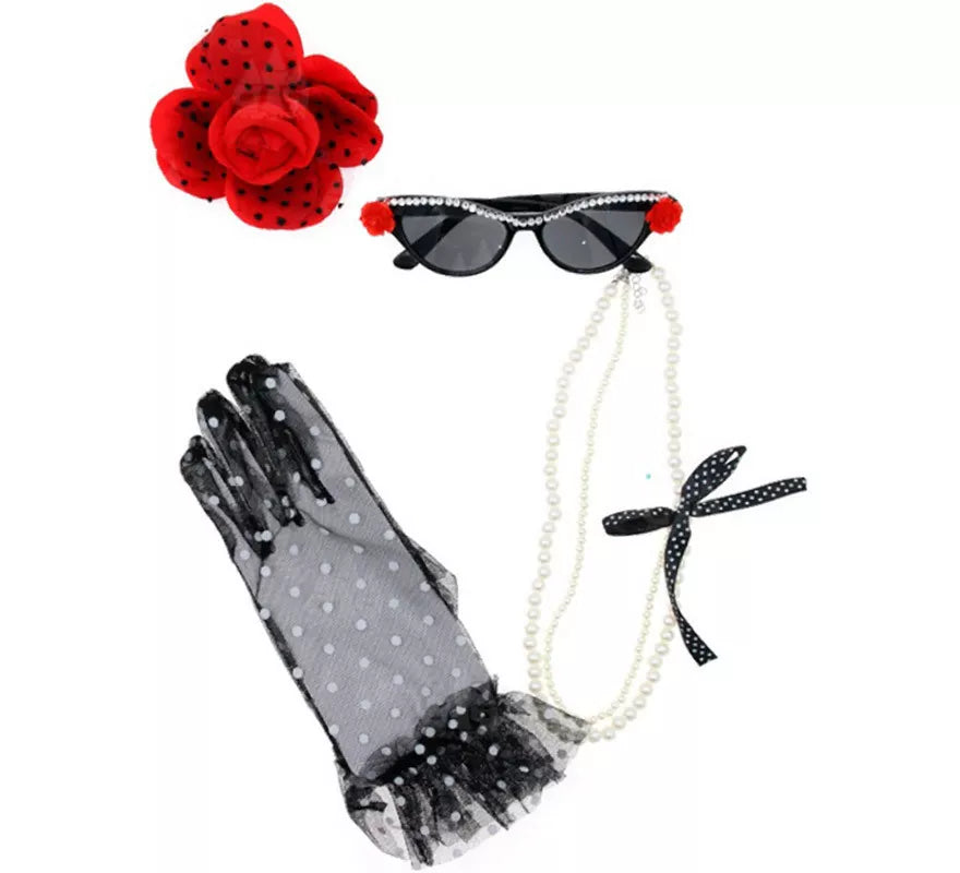 Translation missing: es.Kit Años 50: Guantes de encaje, Gafas, Collar y Flor para el pelo