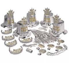 Kit Cotillón Buon Anno Plateado para 10 personas