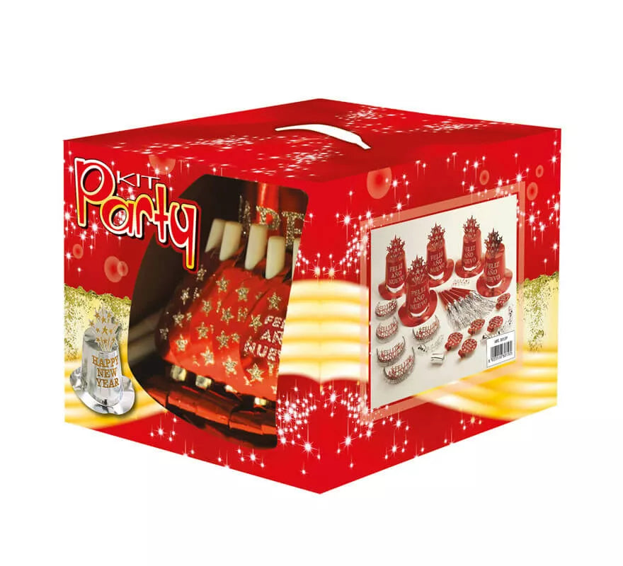 Translation missing: es.Kit Cotillón Feliz Año Nuevo Rojo para 10 personas