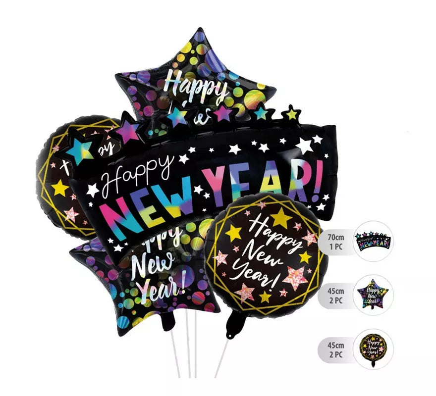 Translation missing: es.Kit de 5 Globos Foil Negros de Happy New Year