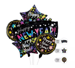 Kit de 5 Globos Foil Negros de Happy New Year