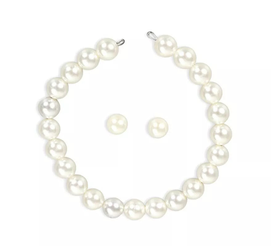 Kit de años 50 blanco: Collar de Perlas y Pendientes