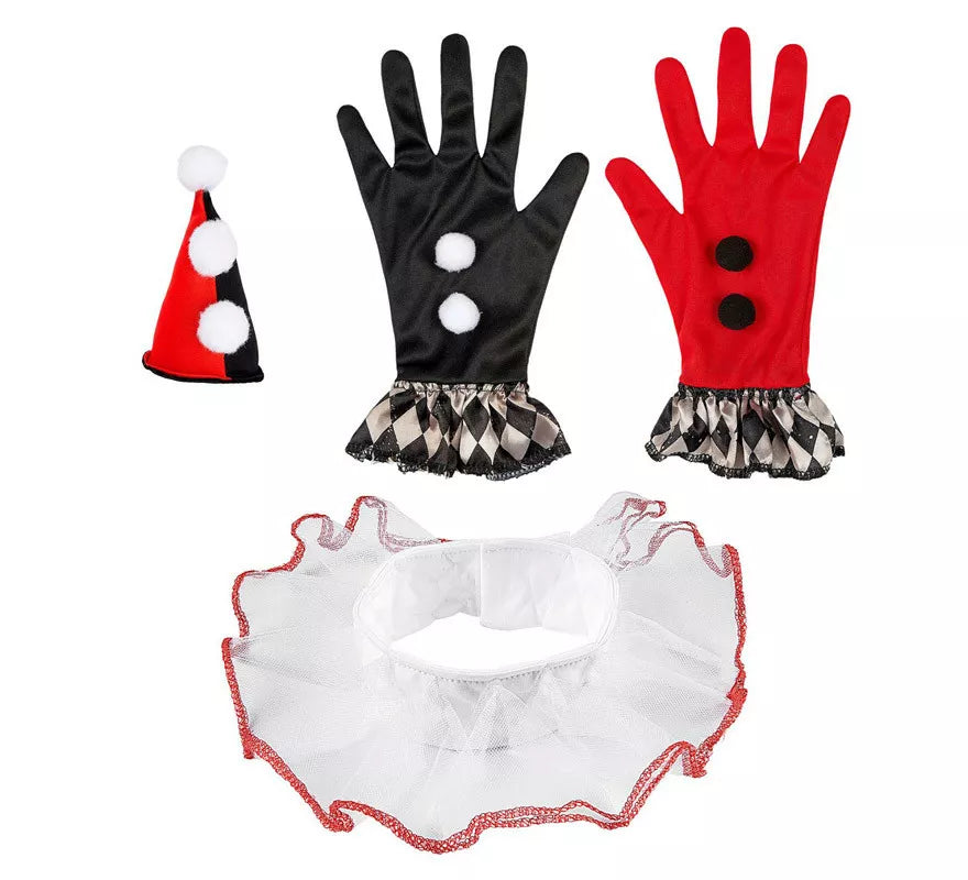 Translation missing: es.Kit de Arlequín Rojo y Negro: Mini Sombrero, Guantes y Gorguera