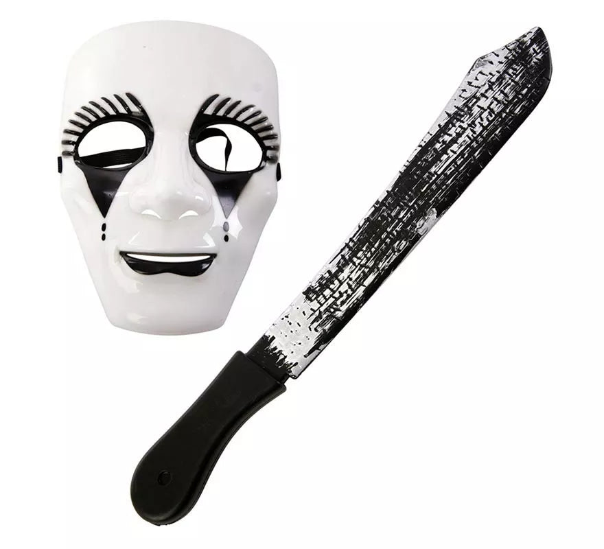 Translation missing: es.Kit de Asesino blanco adulto: Máscara y machete de 18x55 cm