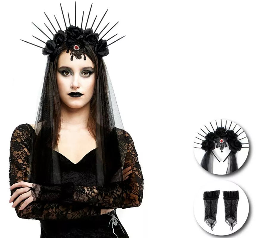 Translation missing: es.Kit de Bruja Gótica adulto: Diadema y par de guantes