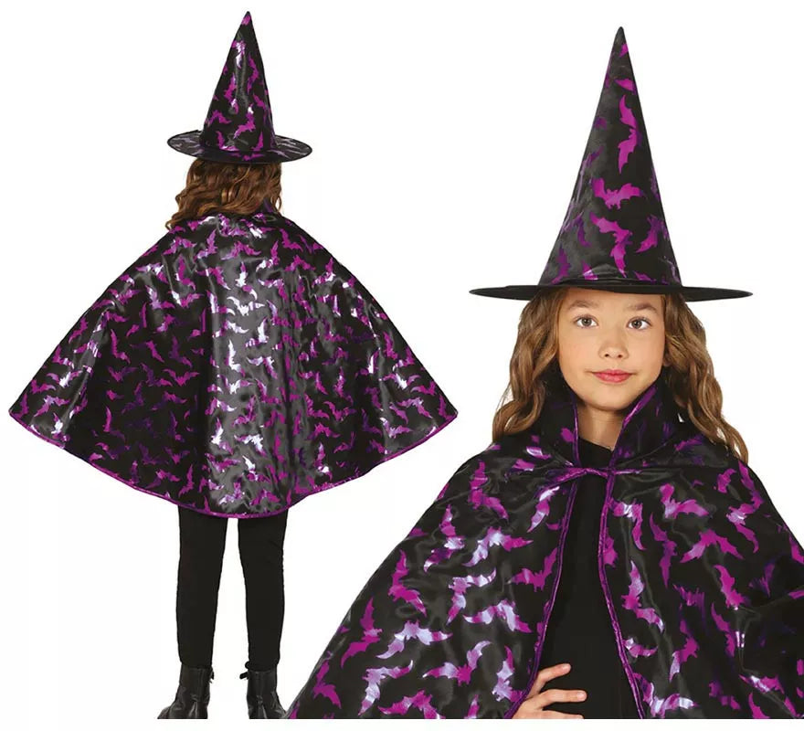 Translation missing: es.Kit de Bruja negro y lila Infantil: Capa y Sombrero
