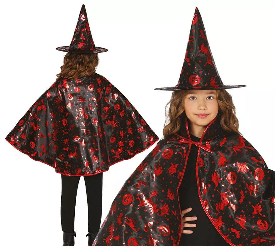 Translation missing: es.Kit de Bruja negro y rojo Infantil: Capa y Sombrero