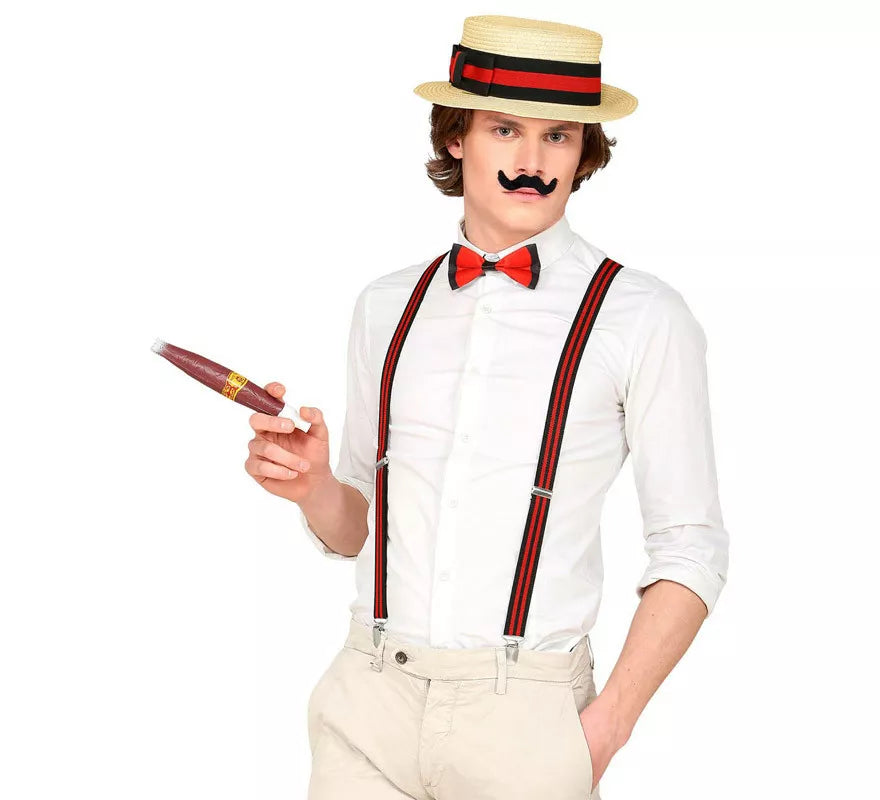 Translation missing: es.Kit de Caballero de los años 20: Sombrero, Tirantes, Pajarita, Puro y Bigote