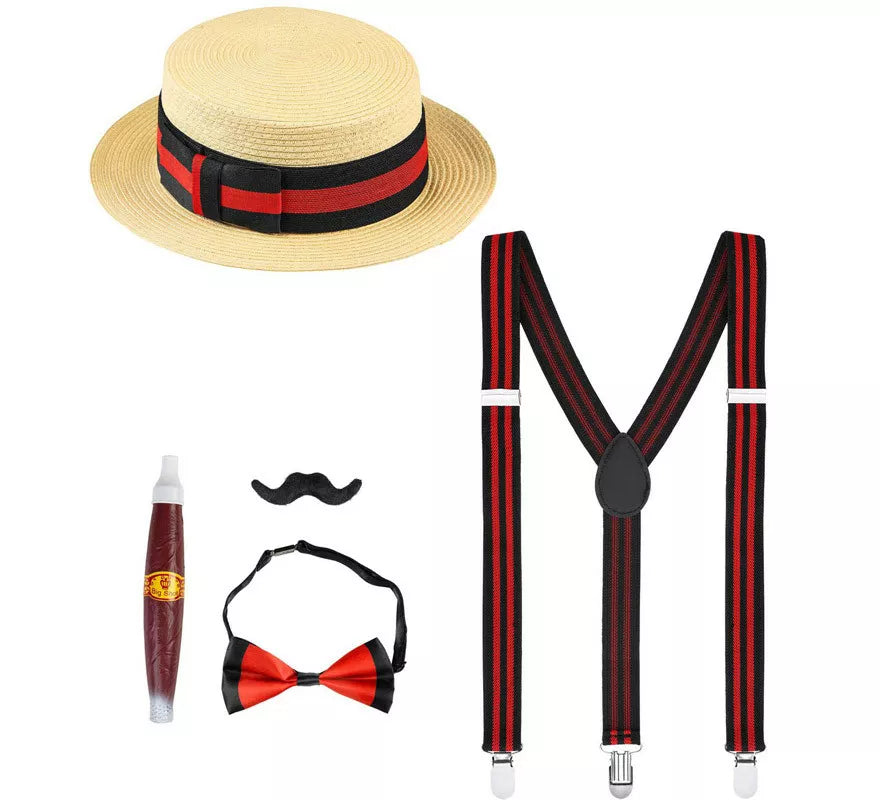 Translation missing: es.Kit de Caballero de los años 20: Sombrero, Tirantes, Pajarita, Puro y Bigote