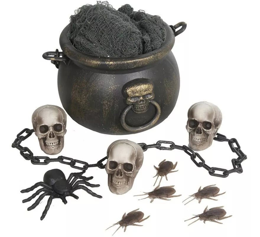 Translation missing: es.Kit de Caldero: Tela, Calaveras, Cadena, Cucarachas y Araña 20 cm