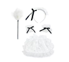 Kit de Camarera blanca: Diadema, Plumero, Muñequeras y Delantal
