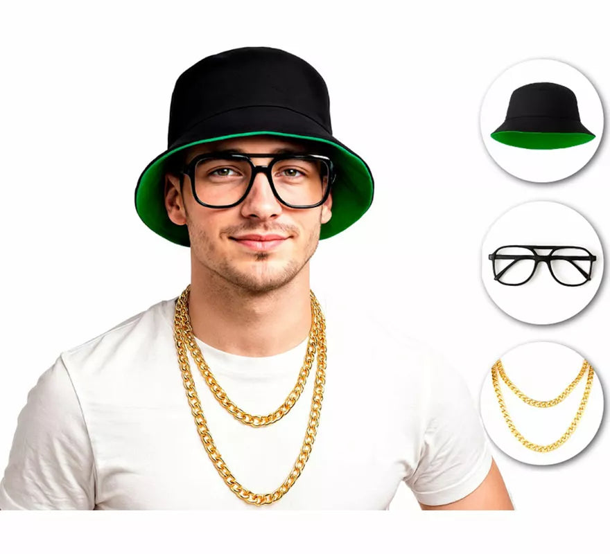 Kit de Cantante Hip-hop: Gorro, Gafas y Collar