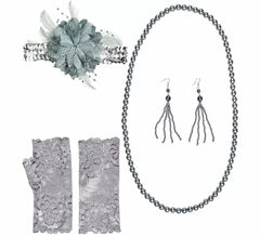 Kit de Charleston Años 20: Lazo, Pendientes, Collar y Guantes