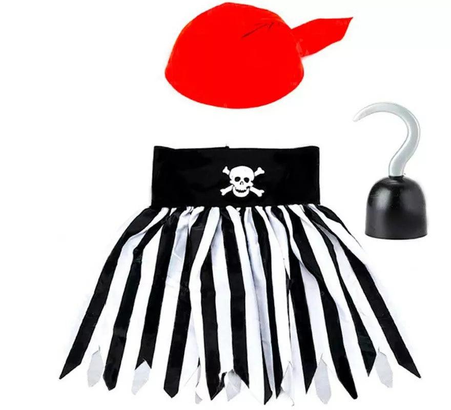 Translation missing: es.Kit de Chica Pirata para niña: Pañuelo, Falda y Garfio
