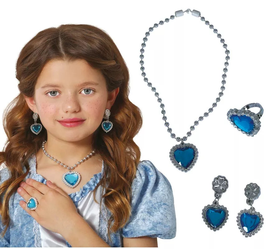 Translation missing: es.Kit de Corazón azul infantil: Collar, Anillo y Pendientes