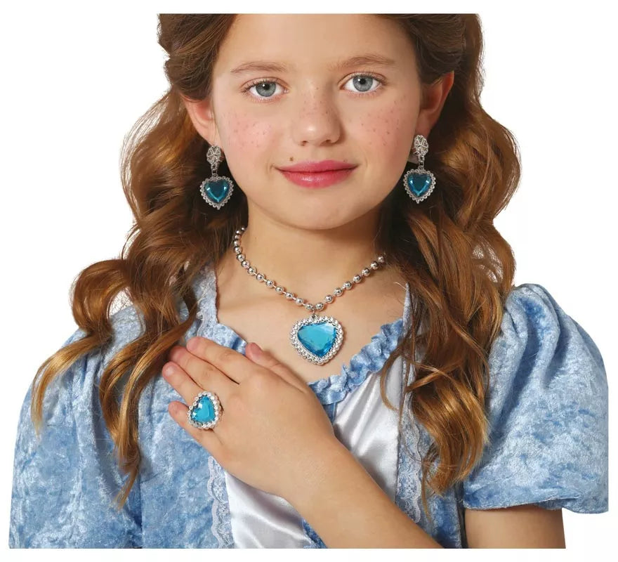 Translation missing: es.Kit de Corazón azul infantil: Collar, Anillo y Pendientes