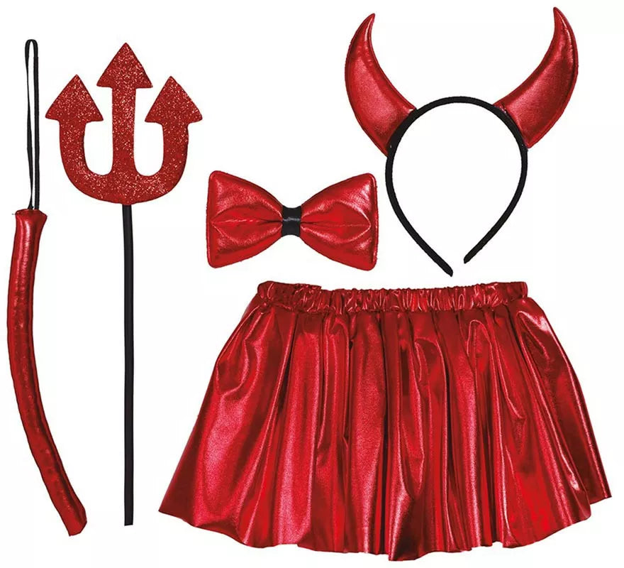 Translation missing: es.Kit de Diablesa Infantil: Tutú, Diadema, Pajarita, Cola y Tridente 30 cm