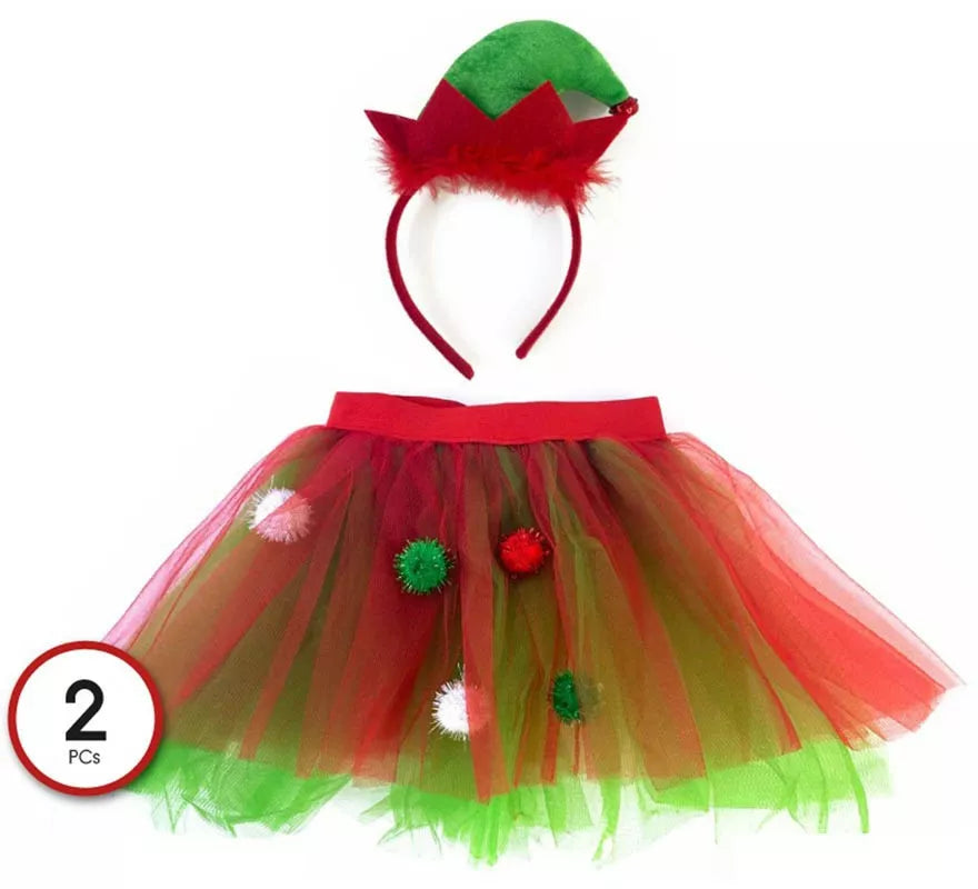 Translation missing: es.Kit de Elfa Ayudante de Papá Noel Infantil: Tutú y Diadema de Gorro