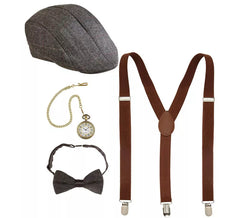 Kit de Gánster Inglés: Boina, Tirantes, Reloj y Corbatín