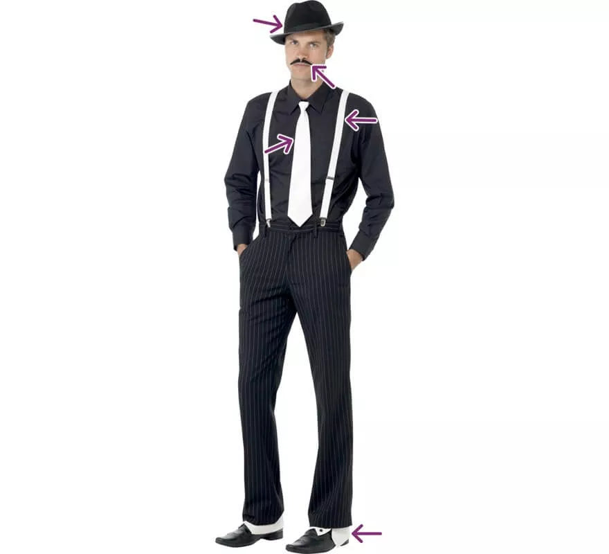 Translation missing: es.Kit de Gánster: Tirantes, Corbata, Sombrero, Polainas y Bigote