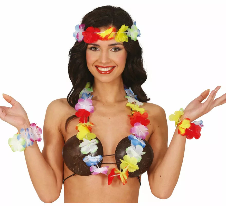 Translation missing: es.Kit de Hawaiana multicolor: Collar, tocado y pulseras