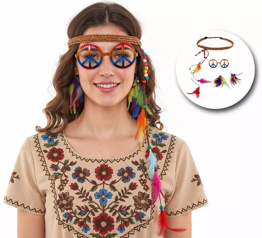 Translation missing: es.Kit de Hippie: Gafas, Pendientes y Cinta con Plumas