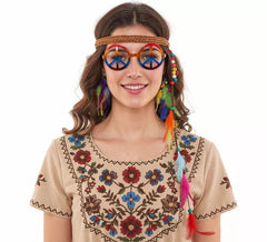 Kit de Hippie: Gafas, Pendientes y Cinta con Plumas