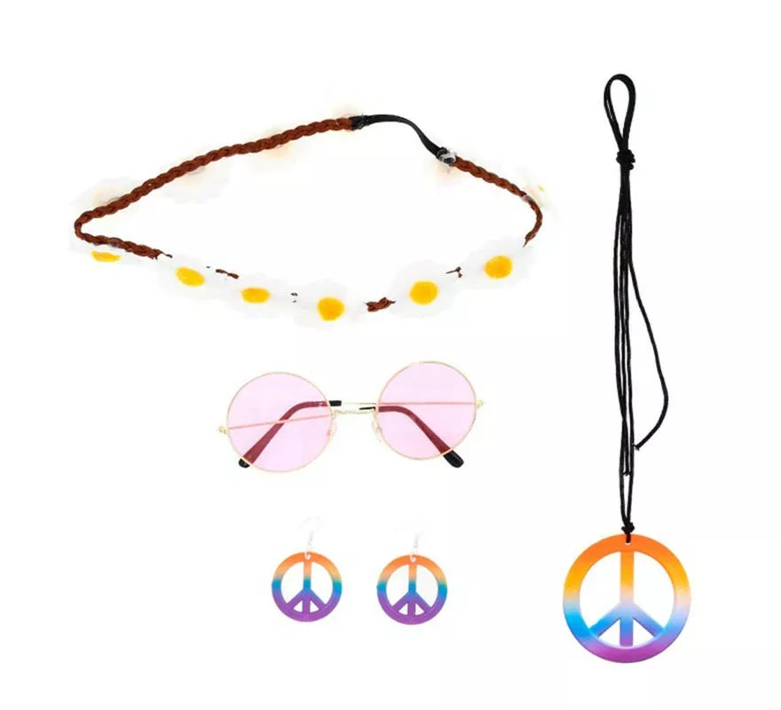 Translation missing: es.Kit de Hippie multicolor: Cinta para la cabeza, Gafas, Pendientes y Collar