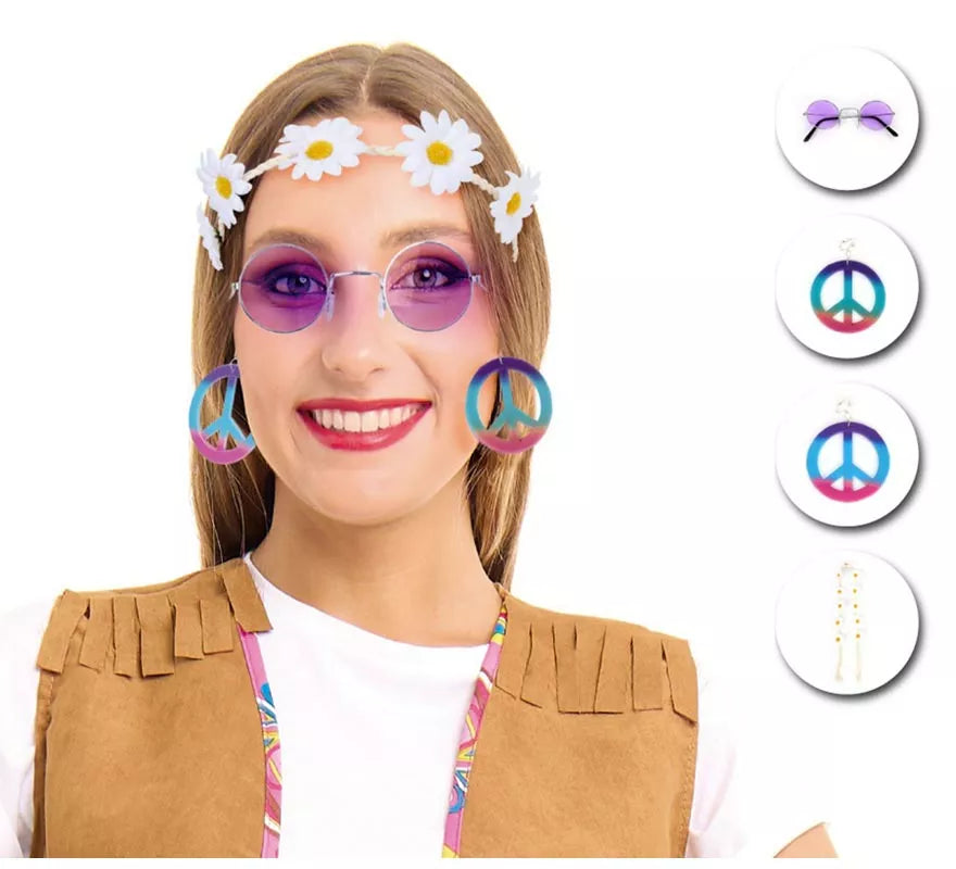 Translation missing: es.Kit de Hippie púrpura adulto: Gafas, Pendientes y Cinta