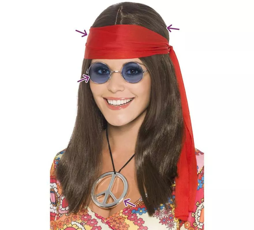 Translation missing: es.Kit de Hippy: Peluca, Gafas, Medallón y Cinta Roja