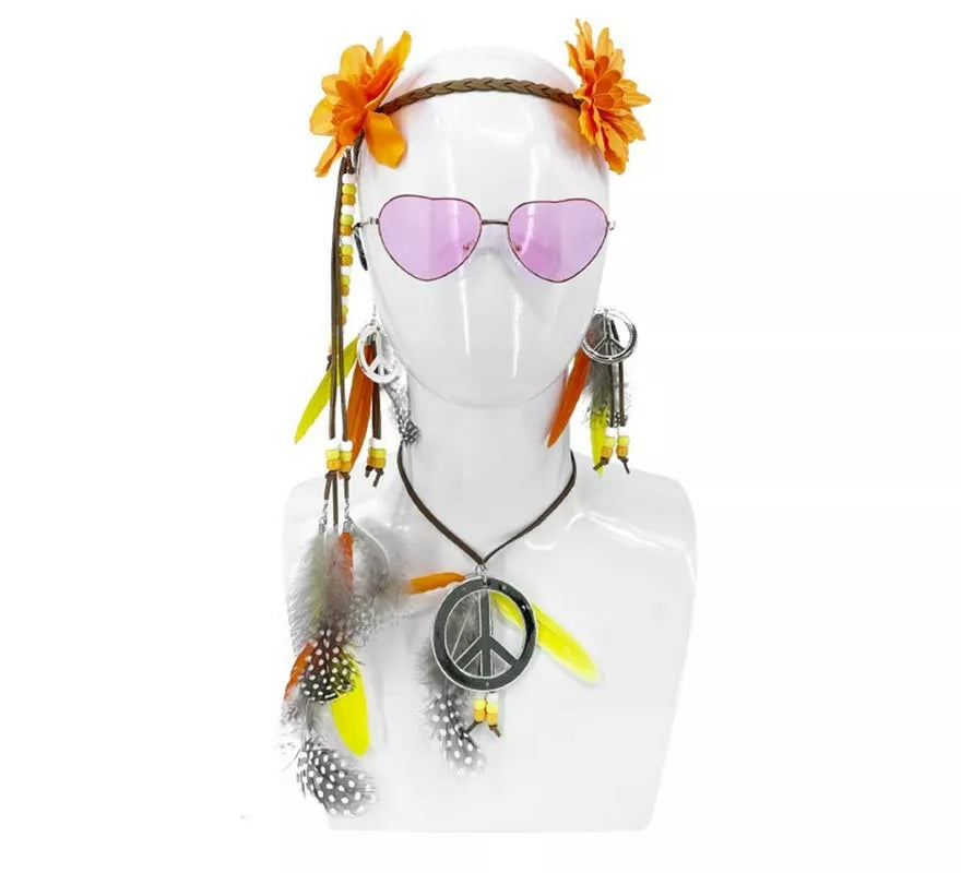 Translation missing: es.Kit de los Años 70: Cinta para la cabeza, Gafas, Pendientes y Collar