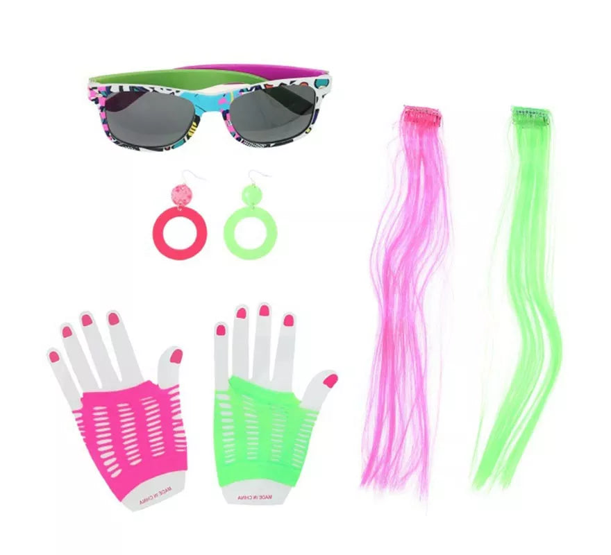 Translation missing: es.Kit de los Años 80: Gafas, Pendientes, Mechones y Guantes