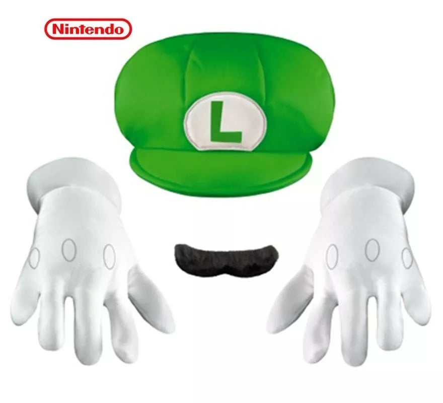 Translation missing: es.Kit de Luigi Super Mario Nintendo Infantil: Gorra, guantes y bigote