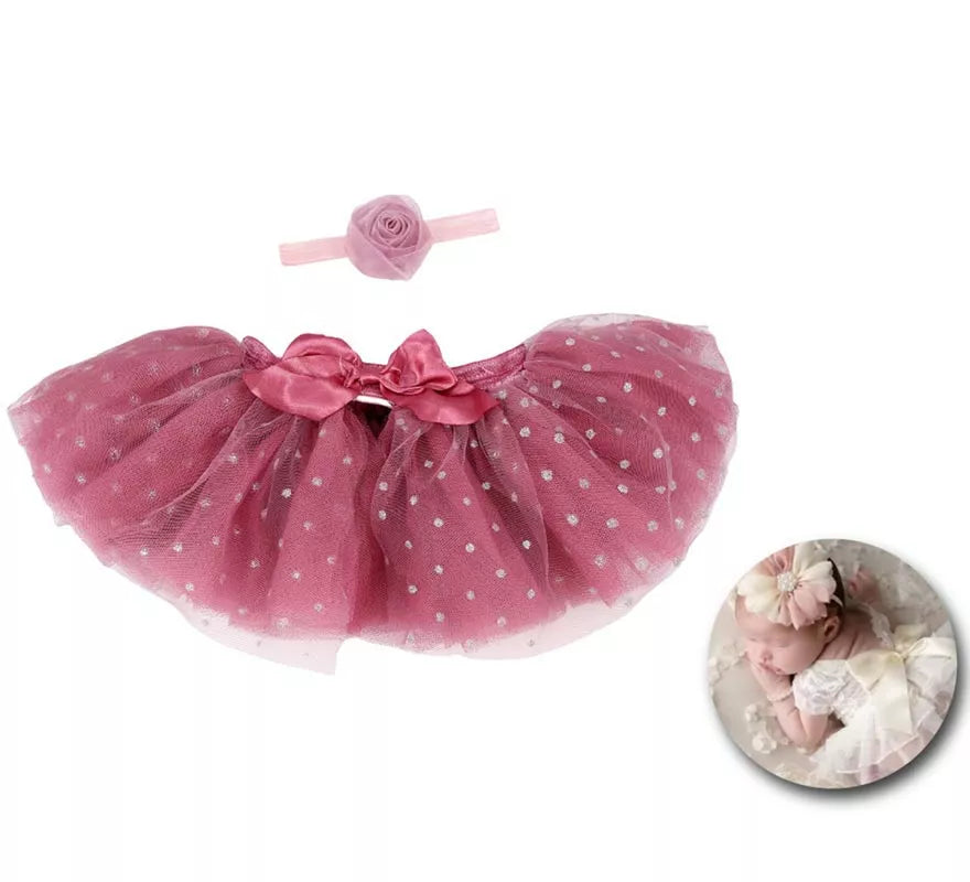 Translation missing: es.Kit de Newborn infantil: Tutú y Cinta de flor camelia