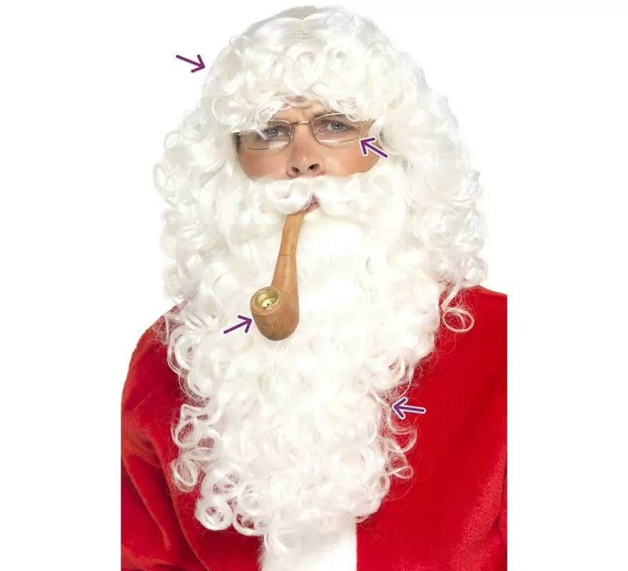 Translation missing: es.Kit de Papá Noel Blanco: Peluca, Barba, Gafas y Pipa