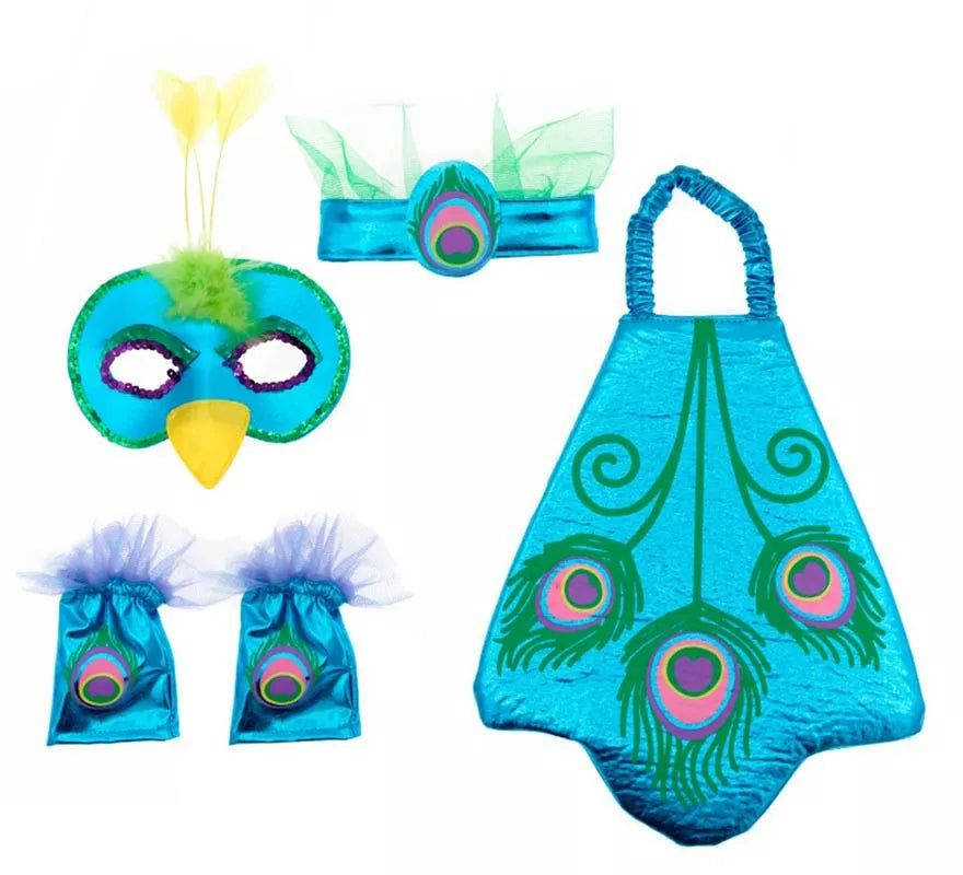 Translation missing: es.Kit de Pavo Real azul infantil: Antifaz, Cinta, Muñequeras y Alas
