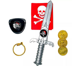 Kit de Pirata Calavera: Cuchillo, Monedas, Parche, Pendiente y Pañuelo