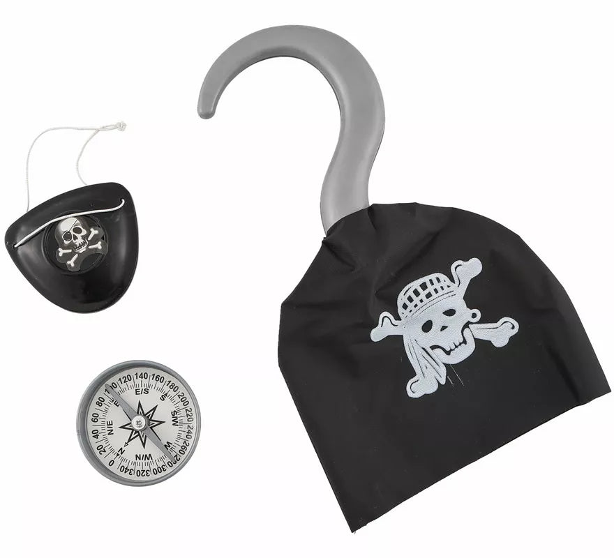 Kit de Pirata: Parche, Brújula y Garfio de 20x10 cm