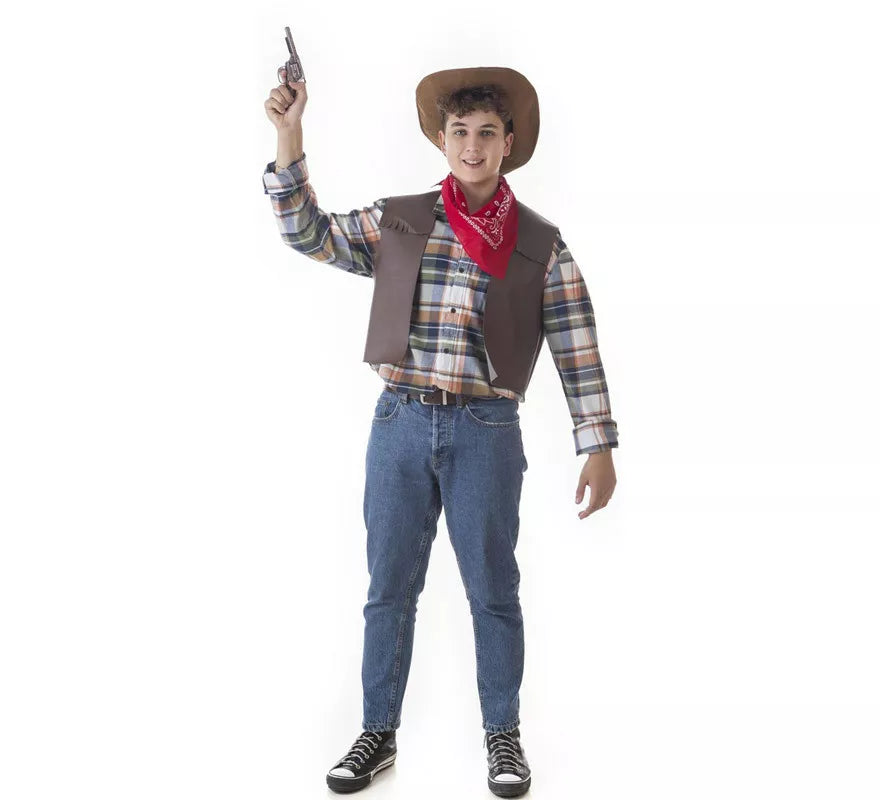 Translation missing: es.Kit de Pistolero Cowboy para hombre: Chaleco, Pañuelo y Sombrero
