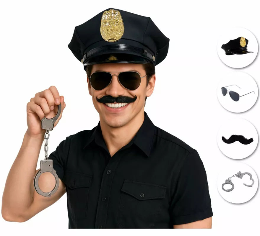 Translation missing: es.Kit de Policía: Gorra, Gafas, Bigote y Esposas