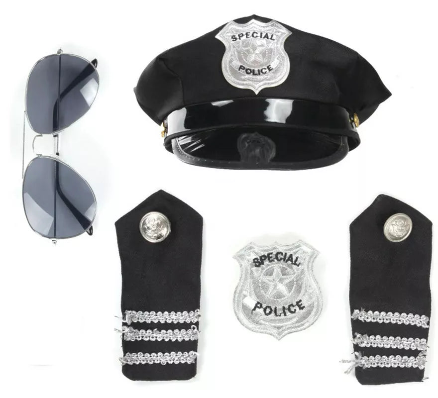 Translation missing: es.Kit de Policía: Gorra, Gafas, Insignias hombros y Placa