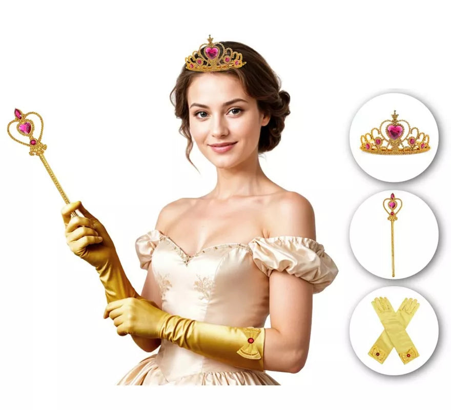 Translation missing: es.Kit de Princesa dorada adulto: Guantes, Corona y cetro
