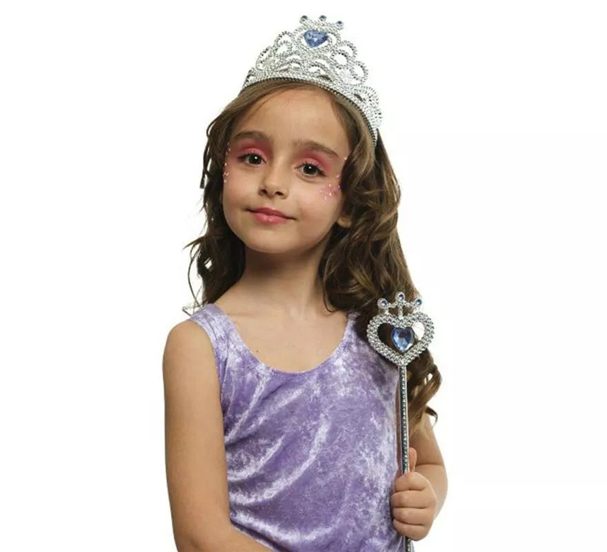 Translation missing: es.Kit de Princesa plateado y azul infantil: Tiara y Varita