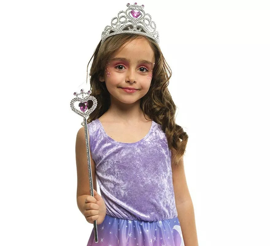 Translation missing: es.Kit de Princesa plateado y rosa infantil: Tiara y Varita